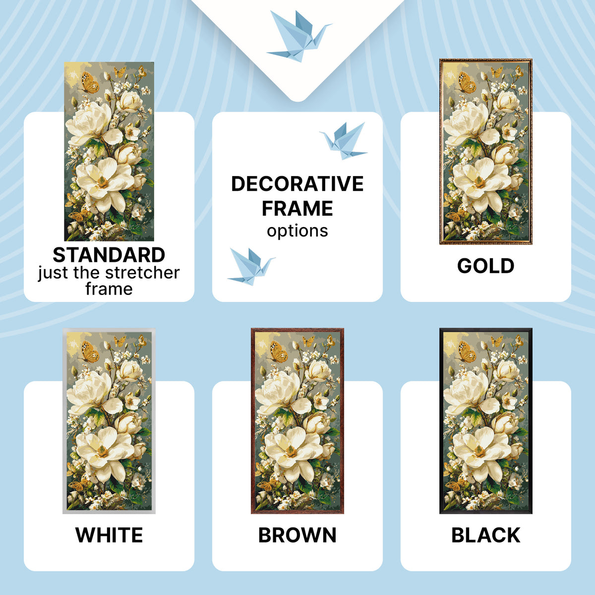 Pictură pe numere pe șasiu 40×80 cm – Magnolii și fluturi cu culori metalice – Flori – LW 5218