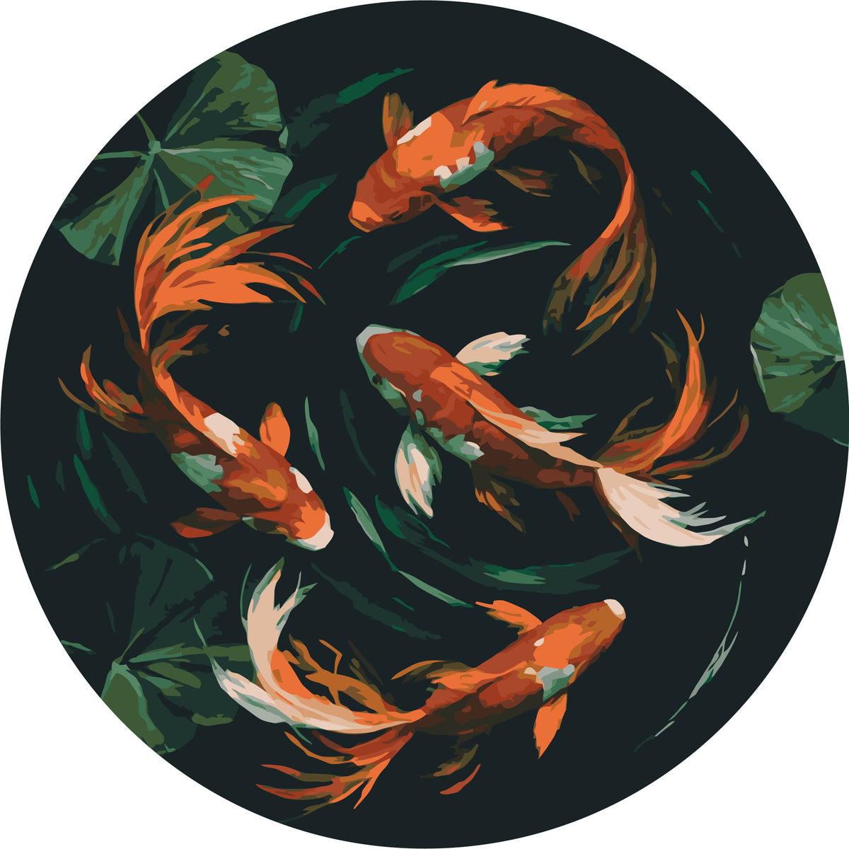 Pictură pe numere rotundă Ø40 cm – Crapi koi japonezi – Peisaj/Animale – OR 2049