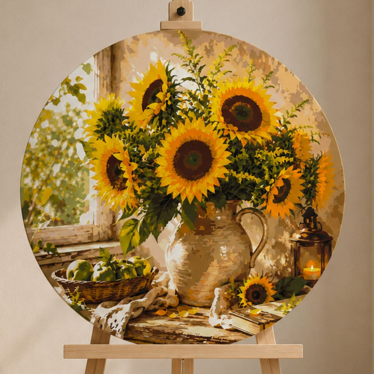 Pictură pe numere rotundă Ø45 cm – Buchet de floarea-soarelui – Flori/Natură statică – OR 2066