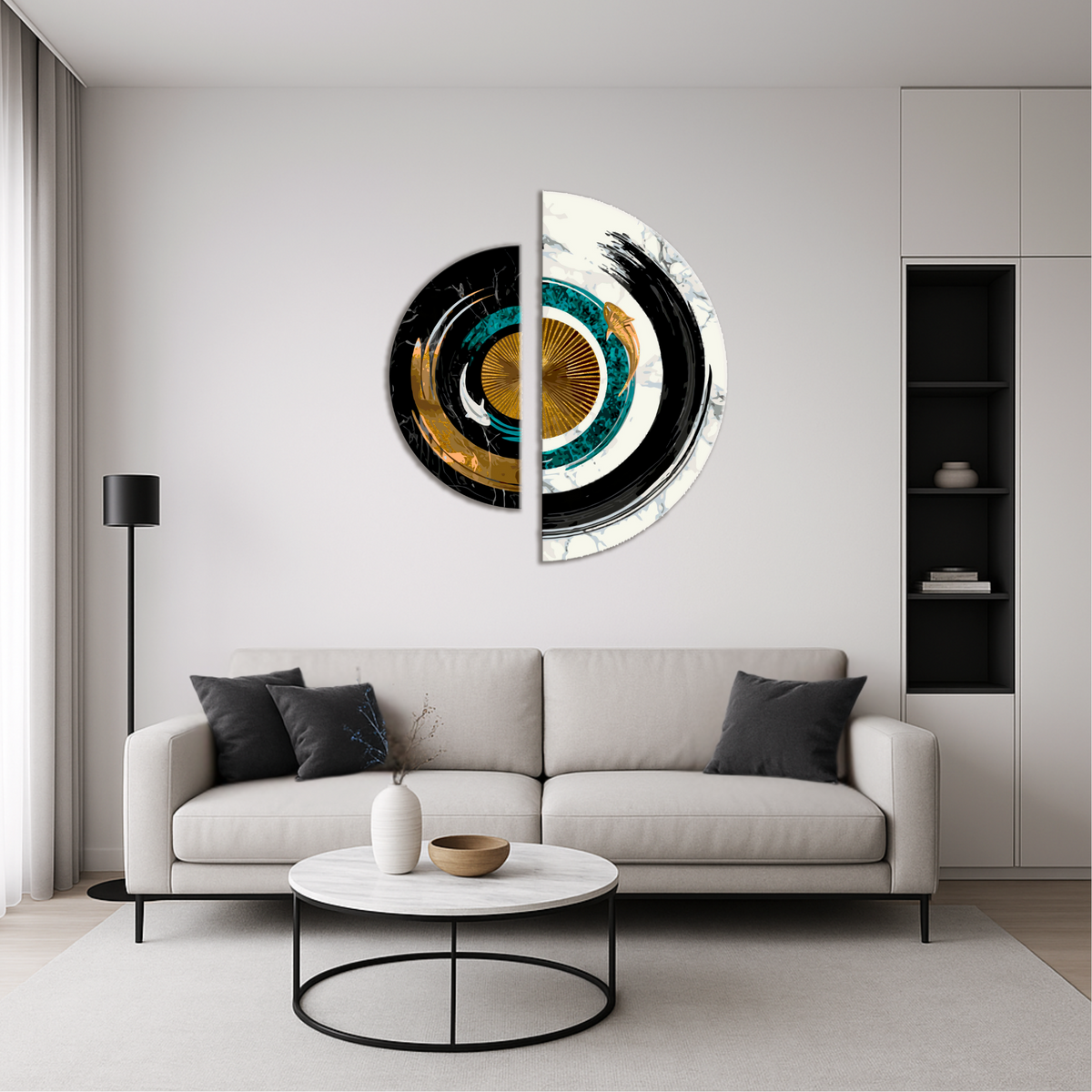 Pictură pe numere pe șasiu 70×70 cm – Echilibrul contrariilor cu culori metalice (semicercuri) – OSR 1001