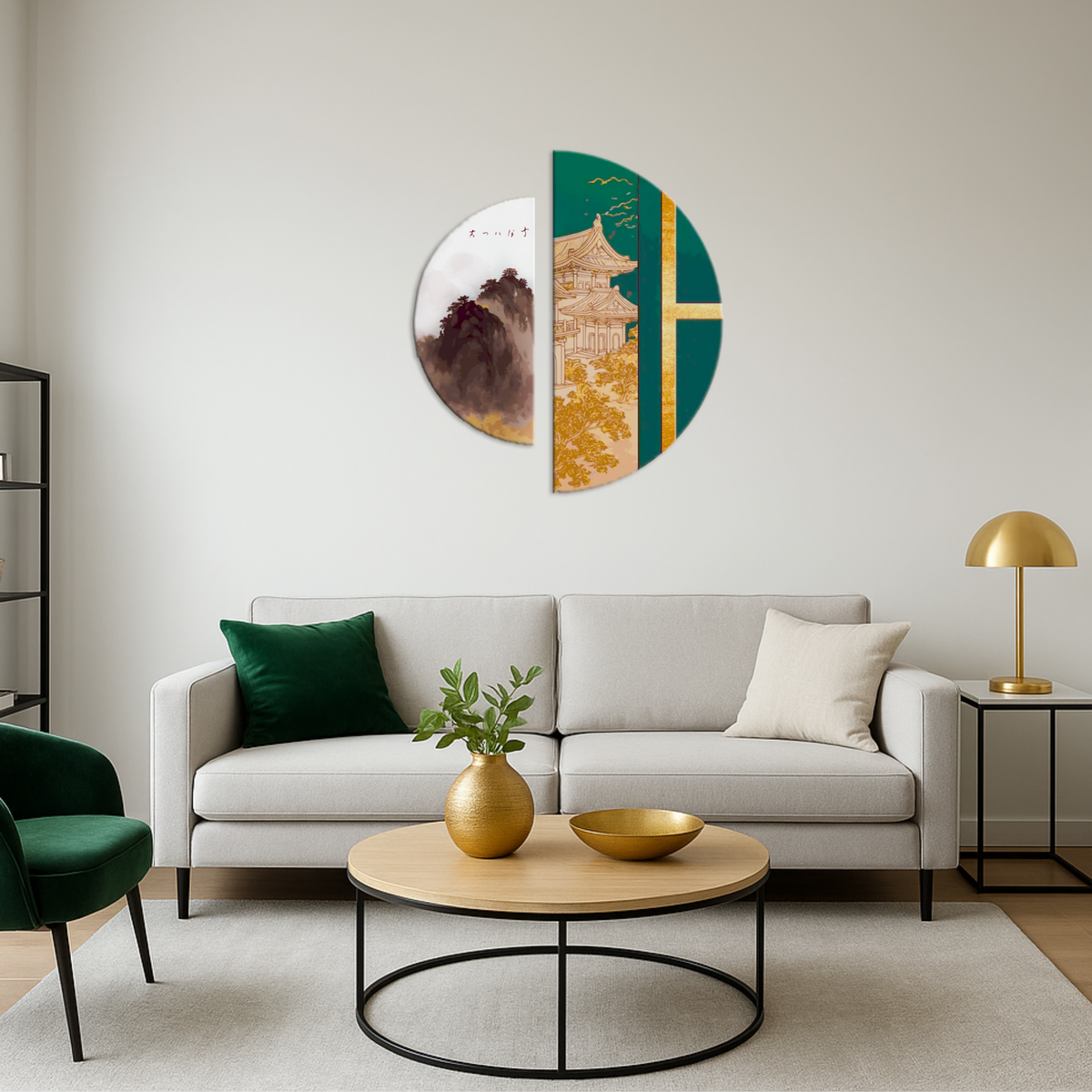 Pictură pe numere pe șasiu 70×70 cm – Armonie orientală cu culori metalice (semicercuri) – Peisaj – OSR 1003