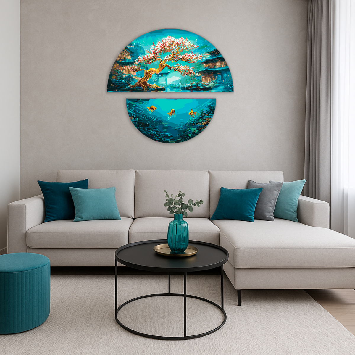 Pictură pe numere pe șasiu 70×70 cm – Magia a două lumi cu culori metalice (semicercuri) – Peisaj/Animale – OSR 1011