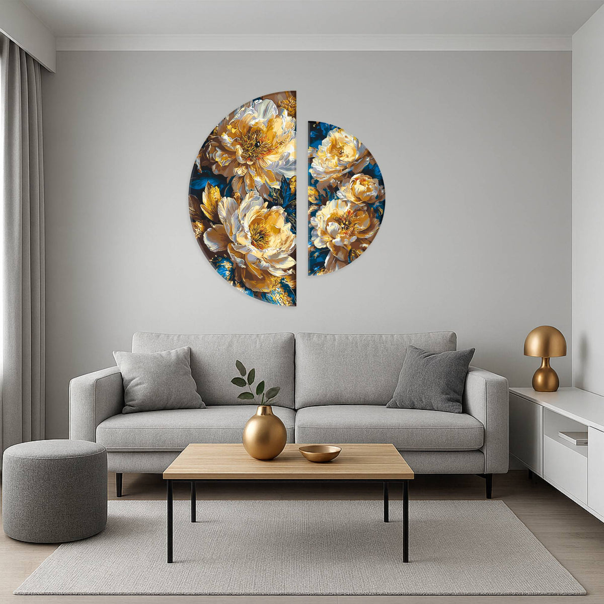 Pictură pe numere pe șasiu ⌀50 cm + ⌀70 cm – Bujori regali cu culori metalice – Flori – OSR 1017