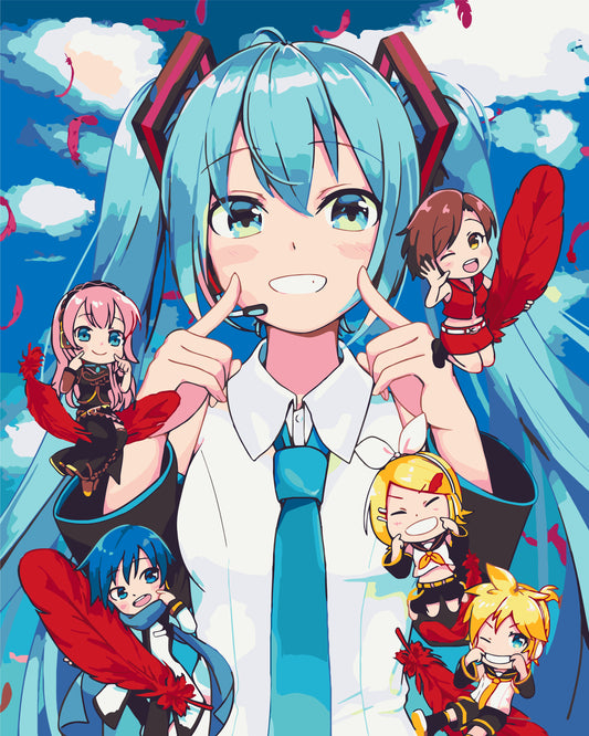 Pictură pe numere – Hatsune Miku și prietenii Vocaloid