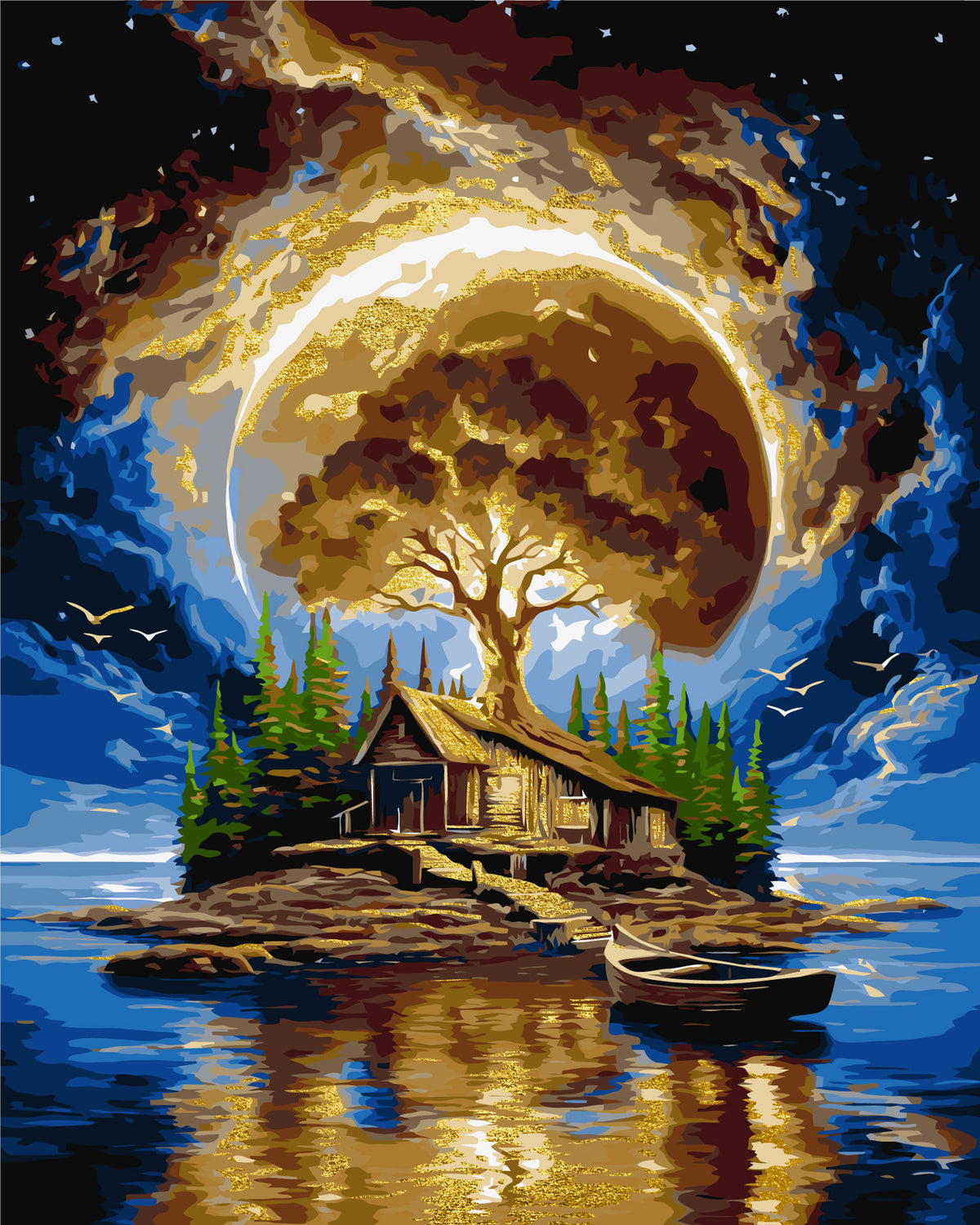 Pictură pe numere pe șasiu 40×50 cm – Insula liniștii cu culori metalice – Peisaj – LW 3014-01