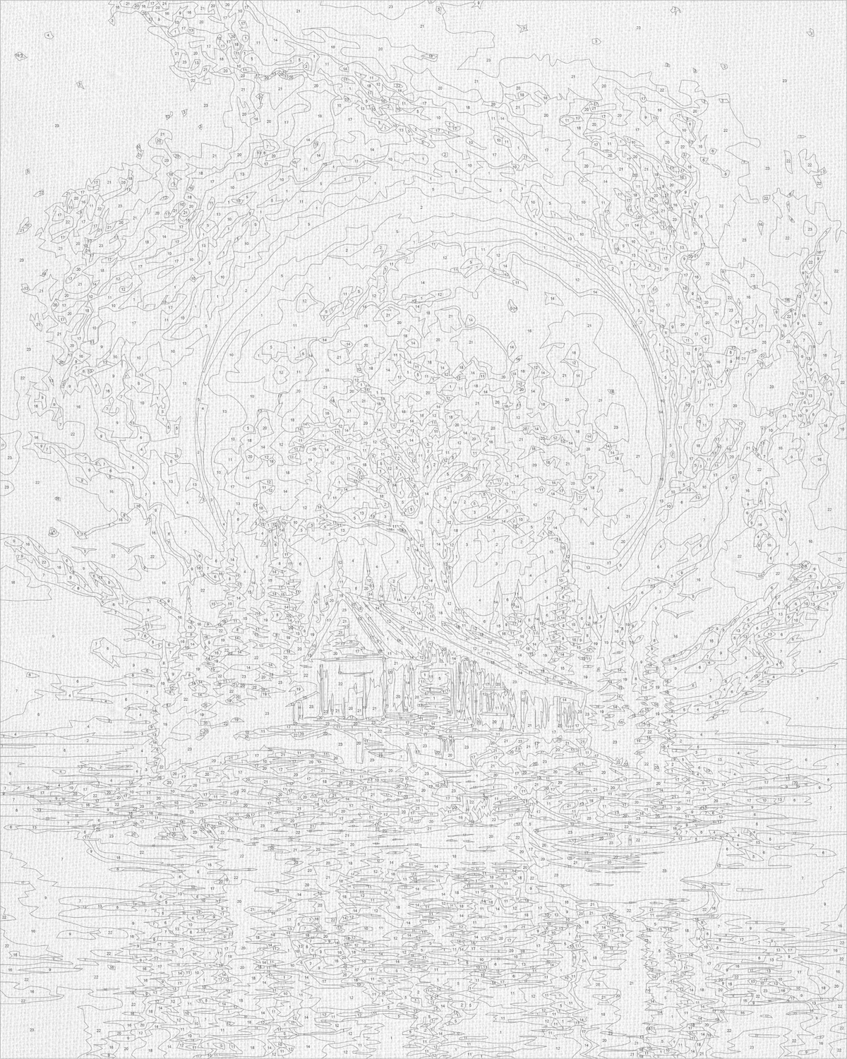 Pictură pe numere pe șasiu 40×50 cm – Insula liniștii cu culori metalice – Peisaj – LW 3014-01