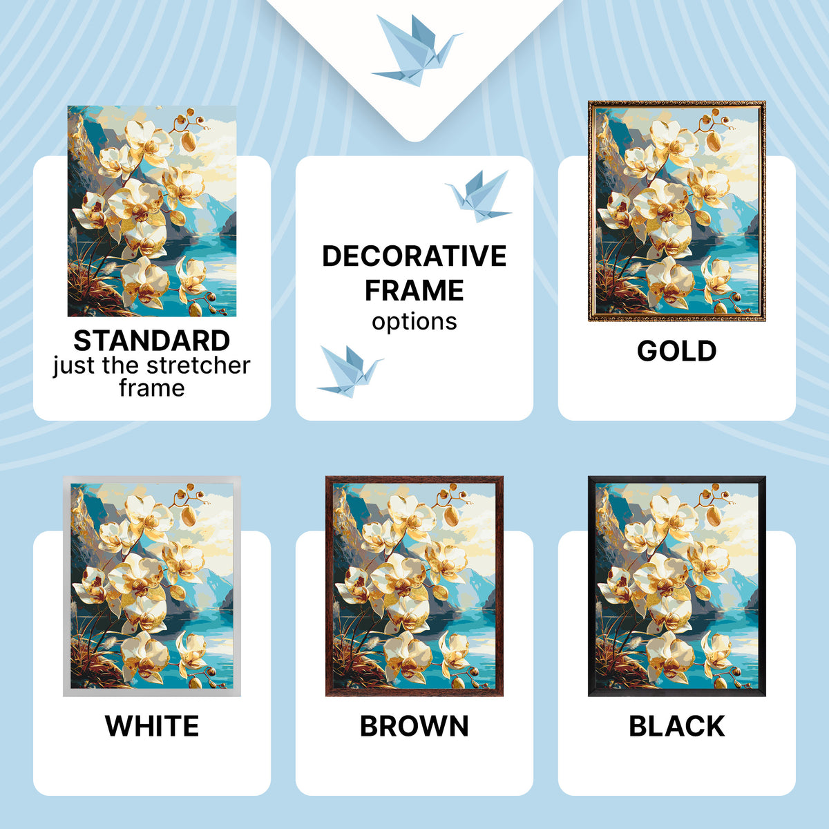 Pictură pe numere pe șasiu 40×50 cm – Orhidee cu culori metalice – Flori/Peisaj – LW 30311