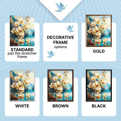 Pictură pe numere pe șasiu 40×50 cm – Orhidee cu culori metalice – Flori/Peisaj – LW 30311