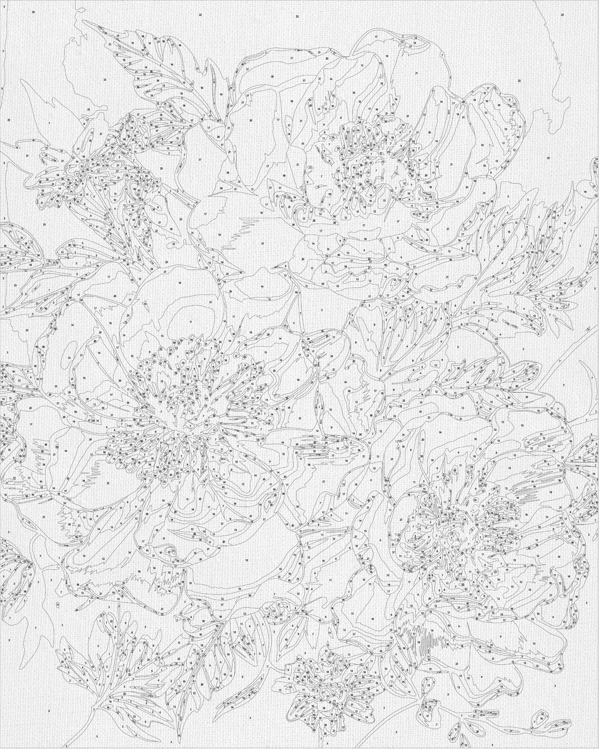 Pictură pe numere pe șasiu 40×50 cm – Bujori albi cu culori metalice – Flori – LW 30410