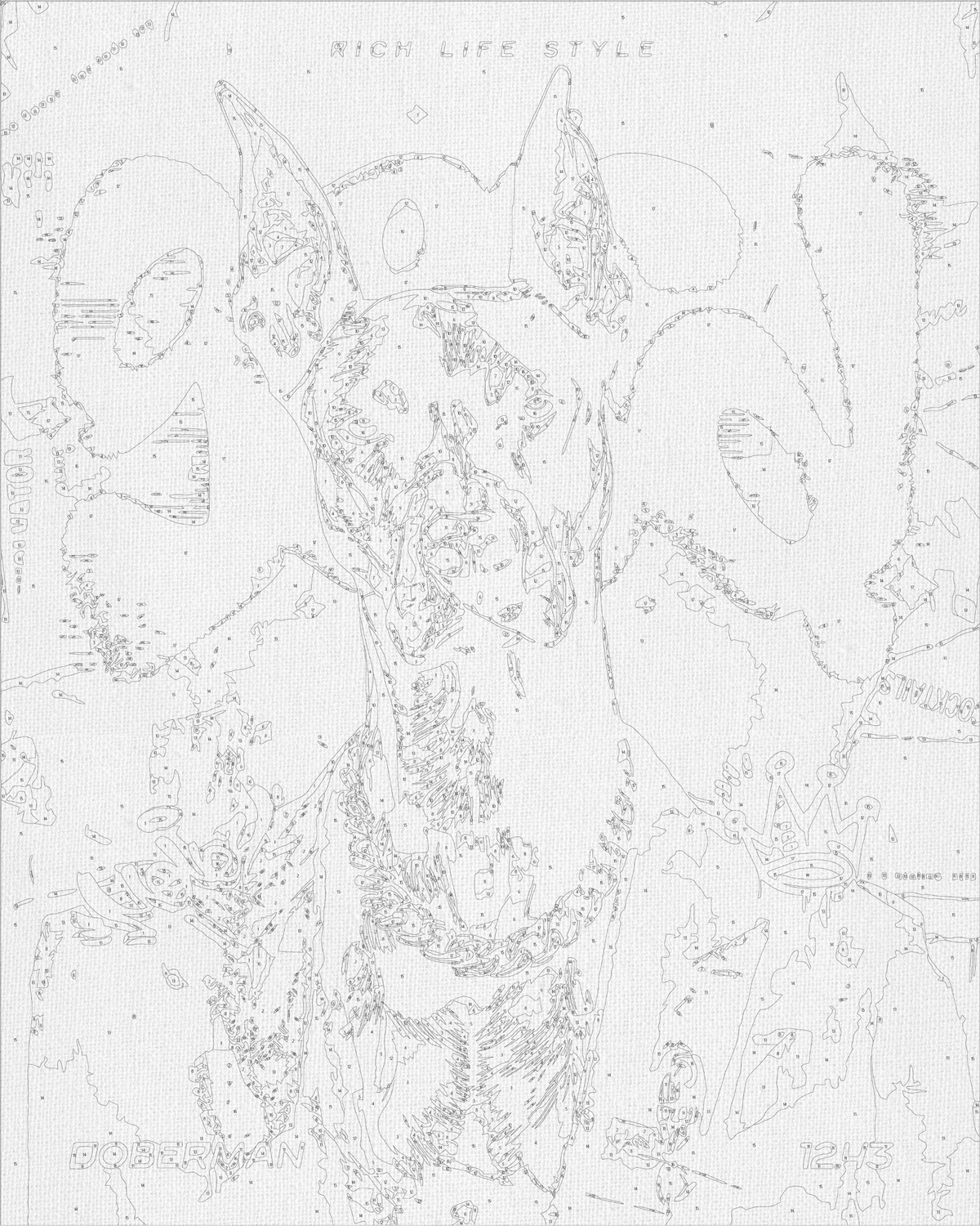 Pictură pe numere pe șasiu 40×50 cm – Doberman cu lanț de aur cu culori metalice – Animale – LW 30460
