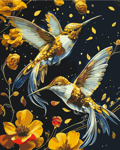 Pictură pe numere pe șasiu 40×50 cm – Dansul păsărilor cu culori metalice – Flori/Animale – LW 30759