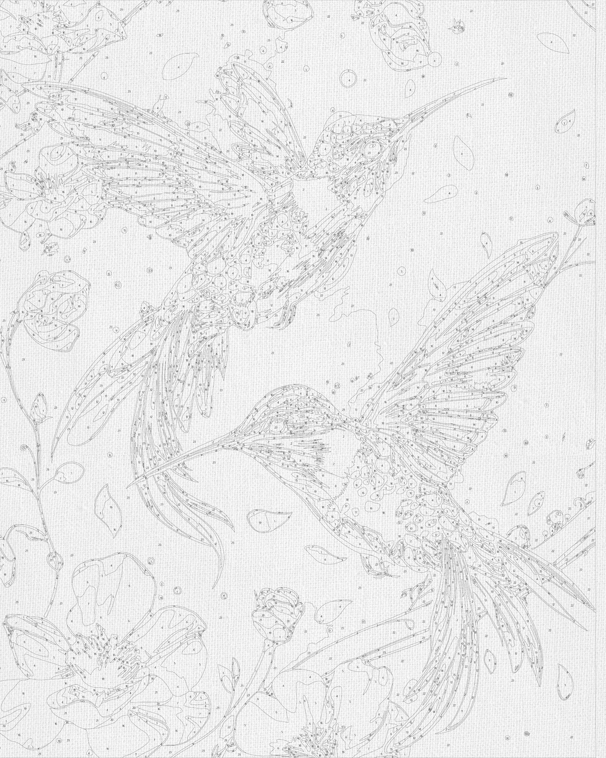 Pictură pe numere pe șasiu 40×50 cm – Dansul păsărilor cu culori metalice – Flori/Animale – LW 30759