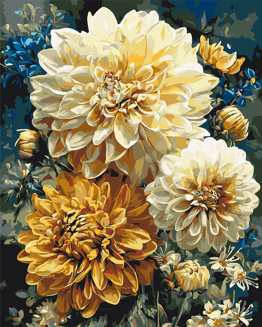 Pictură pe numere – buchet de vară cu dalii