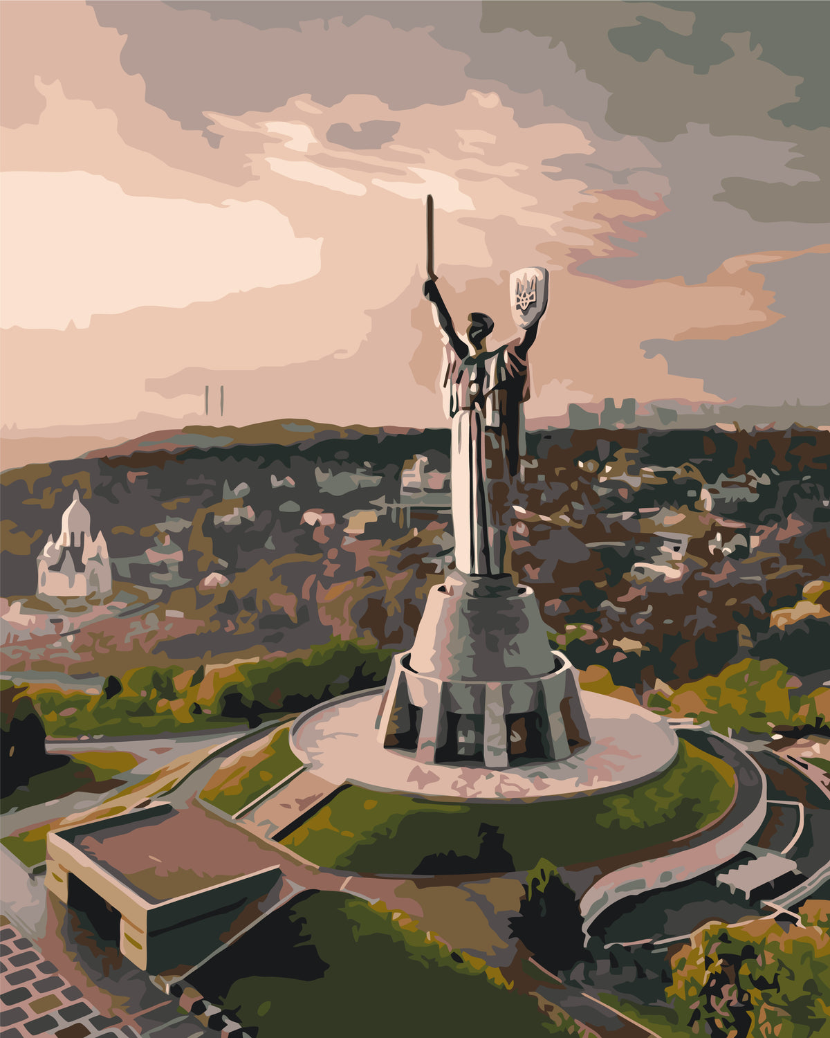 Pictură pe numere pe șasiu 40×50 cm – Motive ucrainene: Kiev, Monumentul Patria-Mamă – Peisaj – LW 3124