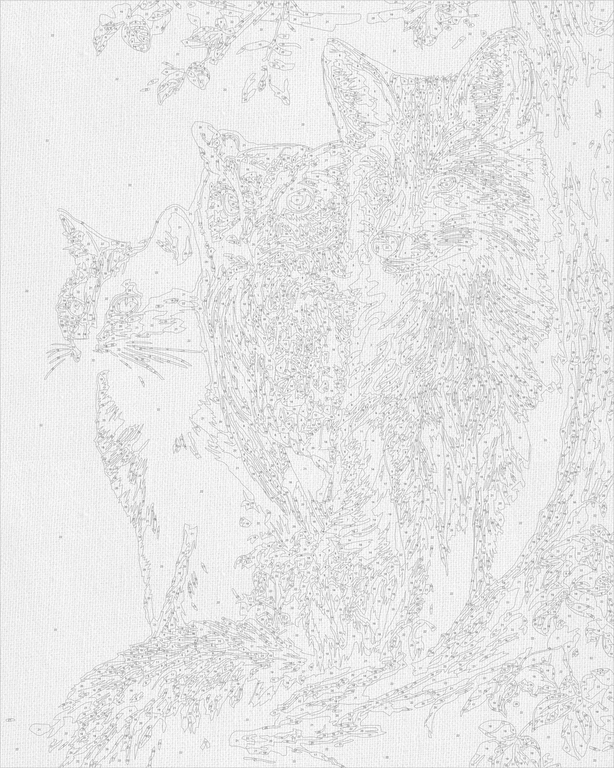 Pictură pe numere pe șasiu 40×50 cm – Vulpe, bufniță și pisică în pădurea nocturnă – Animale – LW 3141-01