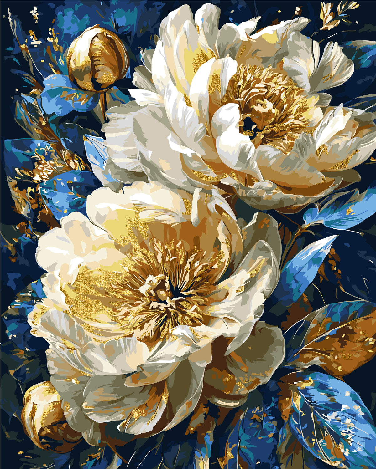 Pictură pe numere pe șasiu 40×50 cm – Bujori regali cu culori metalice – Flori – LW 31470-01