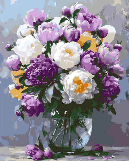 Pictură pe numere pe șasiu 40×50 cm – Bujori în vază – Flori/Natură statică – LW 3167-01