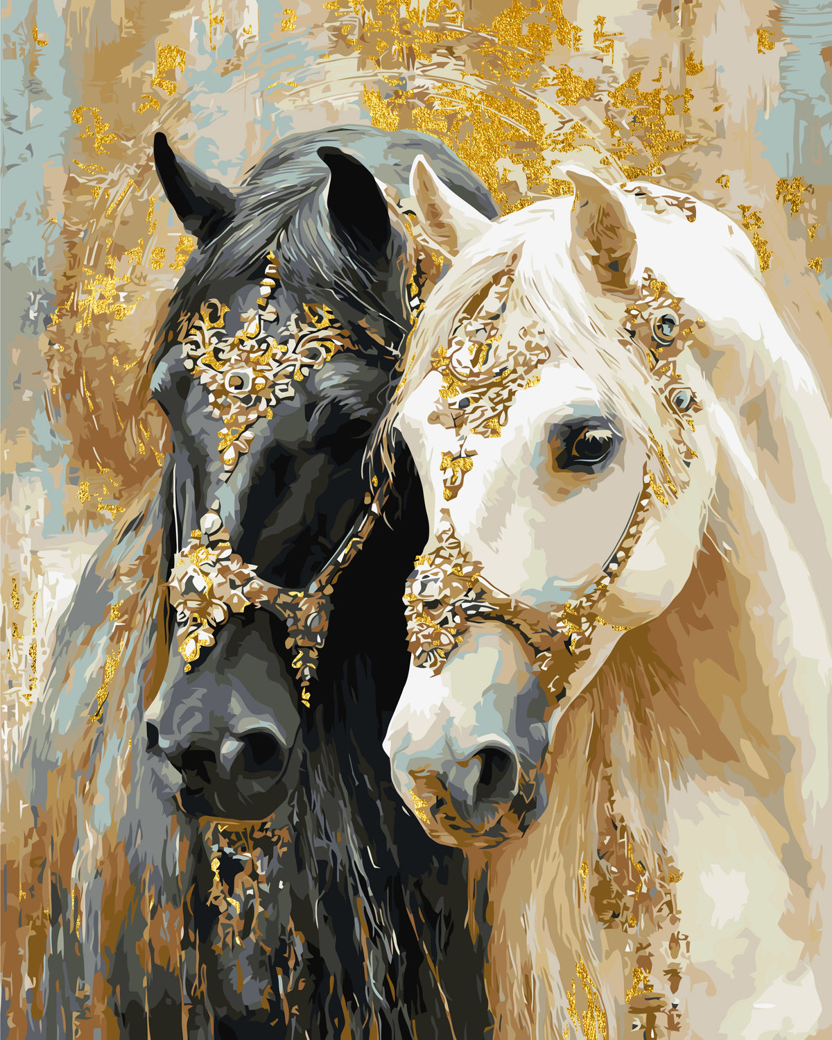 Pictură pe numere pe șasiu 40×50 cm – Doi cai cu culori metalice – Animale – LW 32210-01