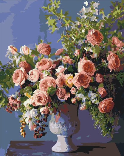 Pictură pe numere pe șasiu 40×50 cm – Buchet de bujori în vază – Flori – LW 3239