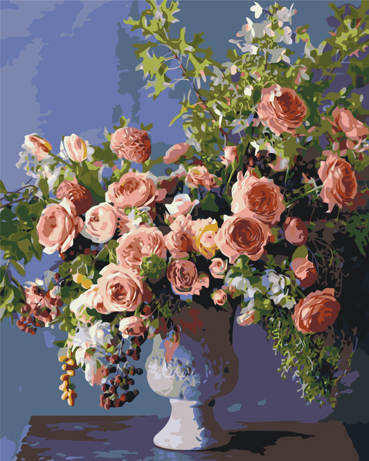 Pictură pe numere – buchet de trandafiri în vază