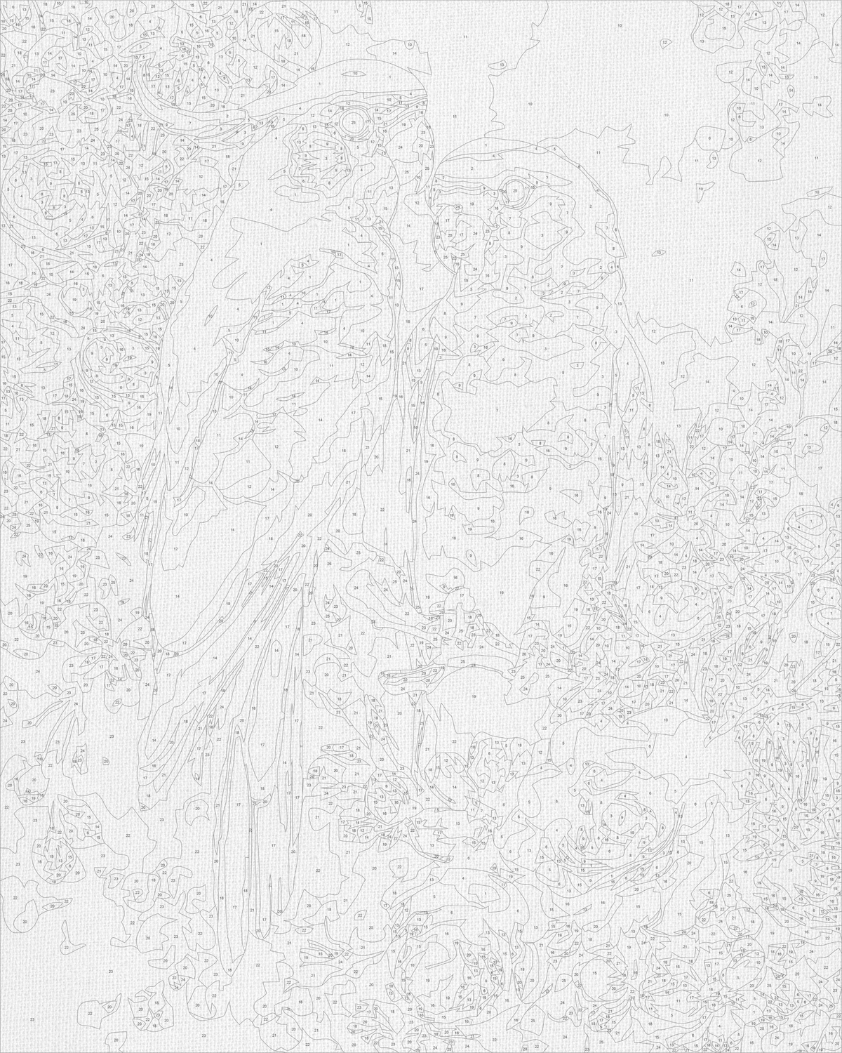 Pictură pe numere pe șasiu 40×50 cm – Pereche de papagali – Animale/Flori – LW 3271-01