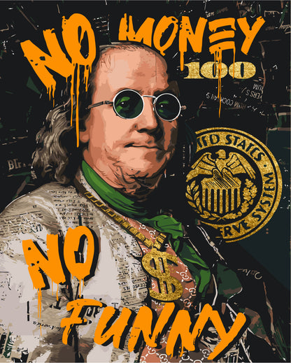 Pictură pe numere pe șasiu 40×50 cm – Franklin. No money no funny cu culori metalice – Oameni – LW 3284