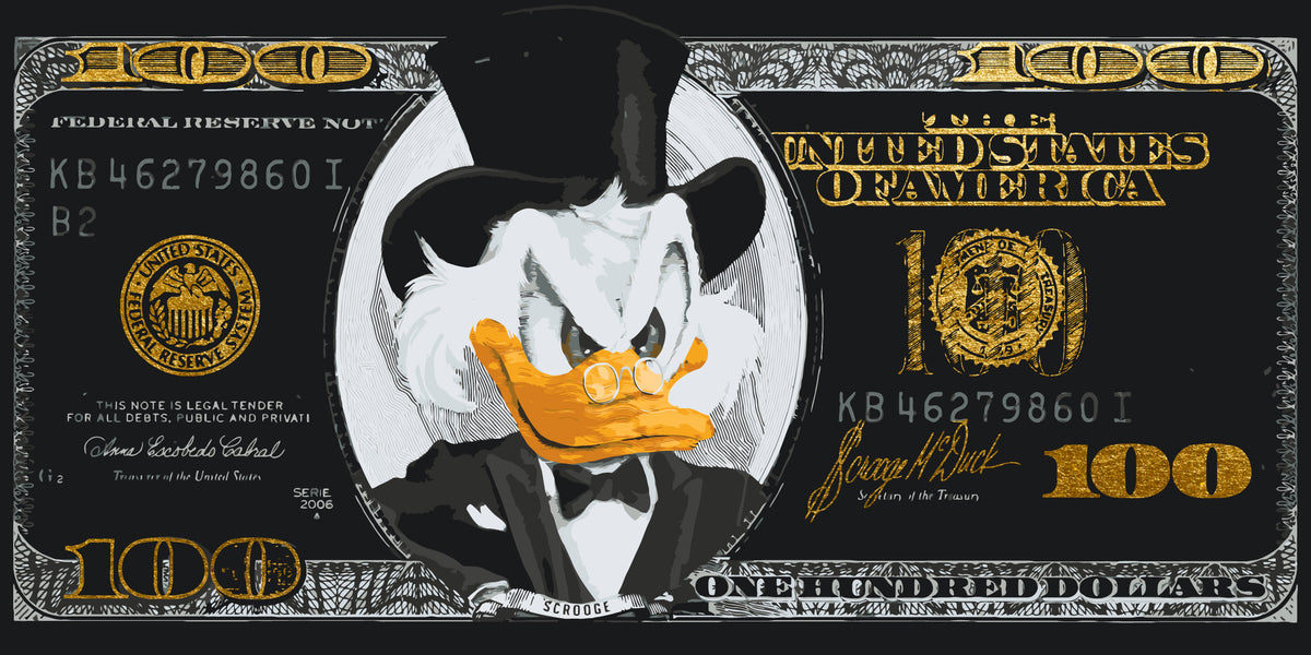 Pictură pe numere pe șasiu 40×80 cm – Unchiul Scrooge, dolarul negru cu culori metalice aurii – Eroi de film – LW 3287