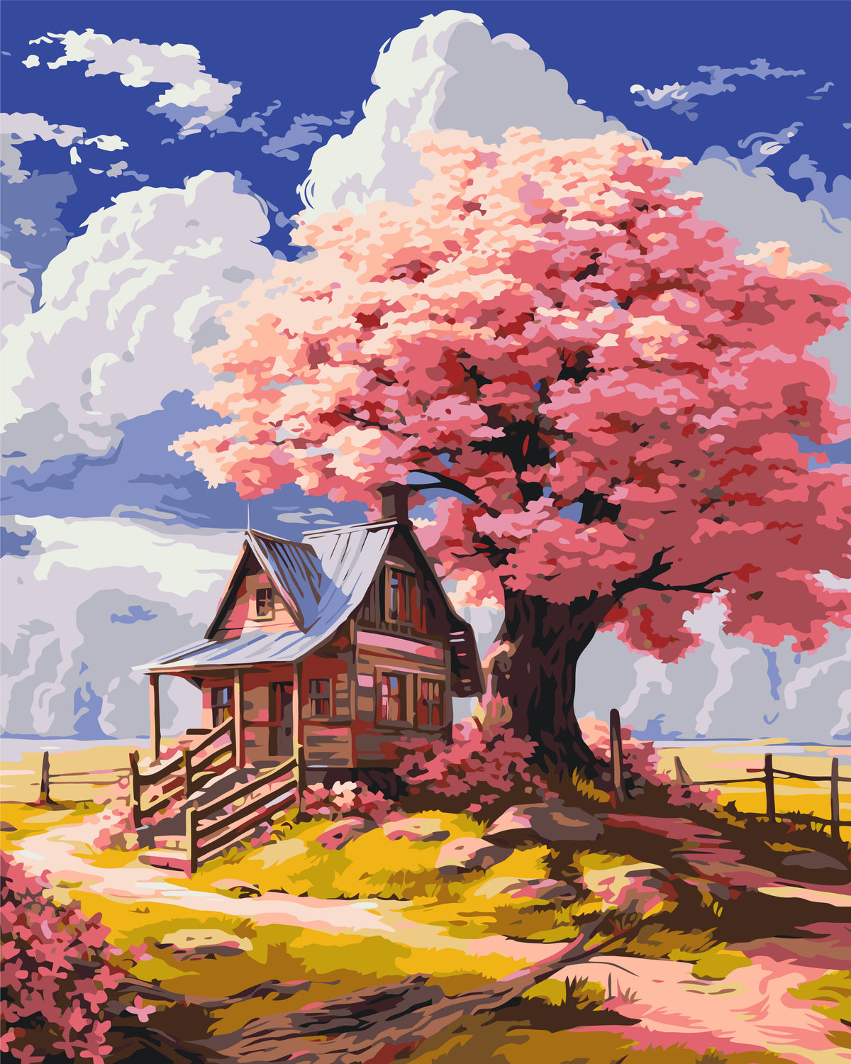 Pictură pe numere pe șasiu 40×50 cm – Copac roz în pădure – Peisaj – LW 3296