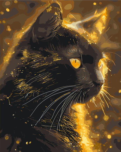 Pictură pe numere pe șasiu 40×50 cm – Pisică neagră cu culori metalice – Animale – LW 3301