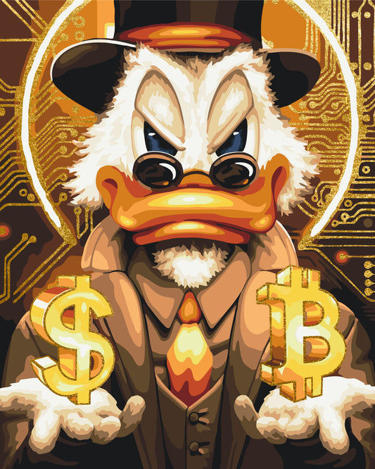 Pictură pe numere – Unchiul Scrooge cu dolar și bitcoin