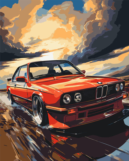 Pictură pe numere pe șasiu 40×50 cm – BMW E34 – Mașini/Peisaj – LW 3324