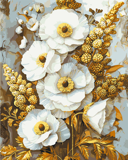 Pictură pe numere pe șasiu 40×50 cm – Flori nobile cu culori metalice – Flori – LW 3336