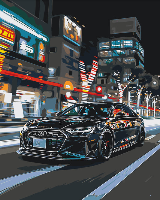 Pictură pe numere – Audi negru în orașul nocturn