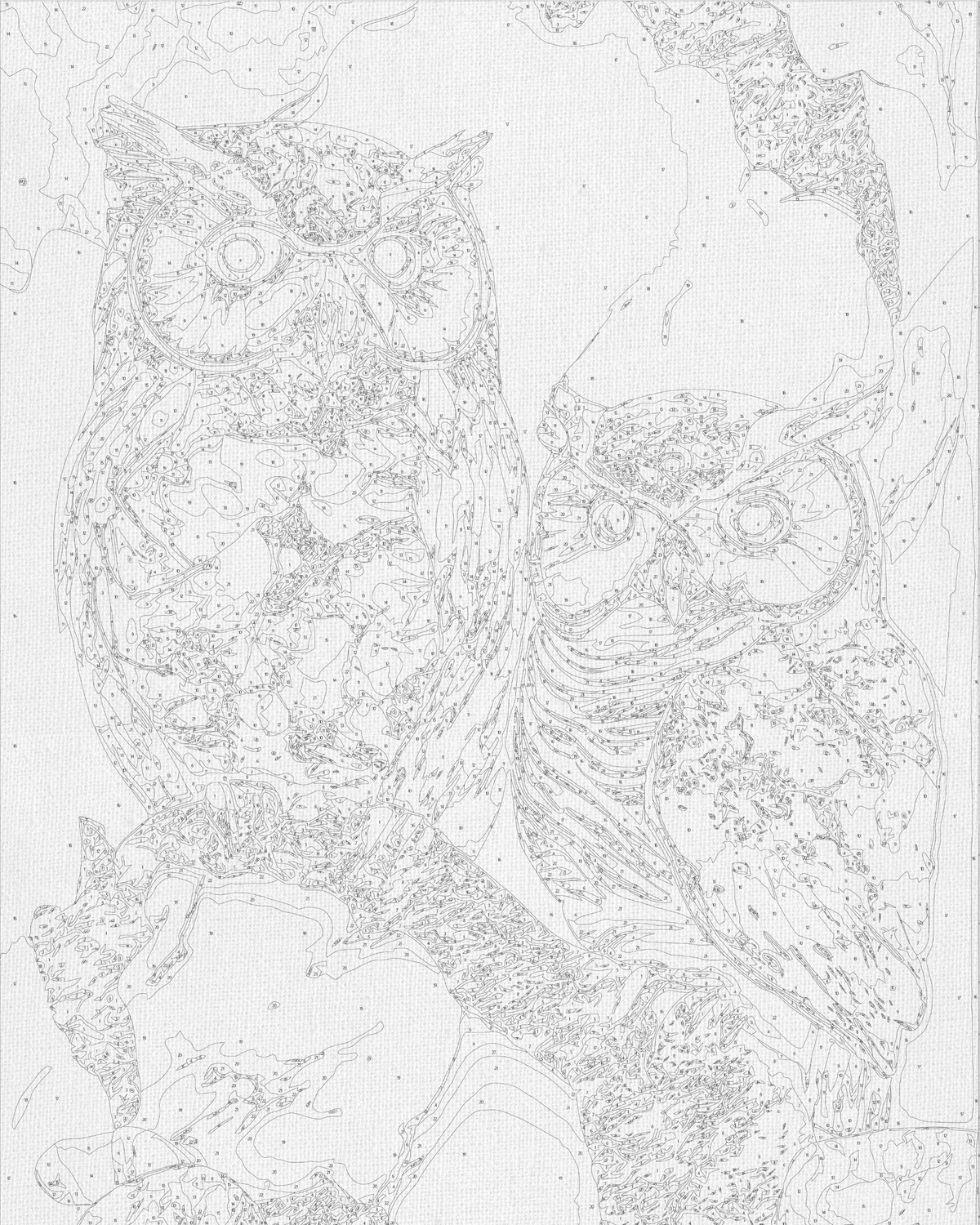 Pictură pe numere pe șasiu 40×50 cm – Două bufnițe cu culori metalice – Animale – LW 3405
