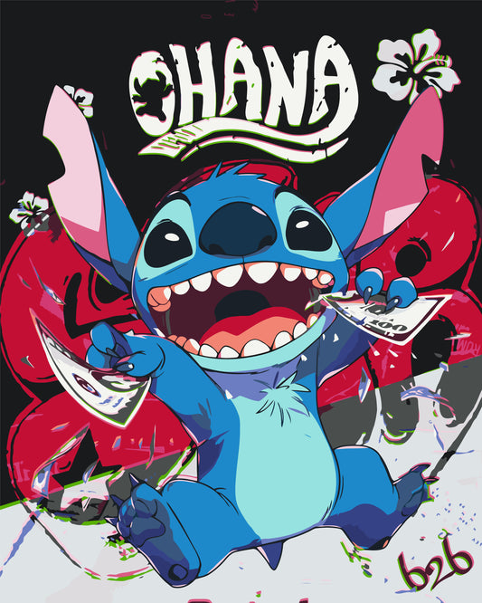 Pictură pe numere – Stitch cu inscripția Ohana