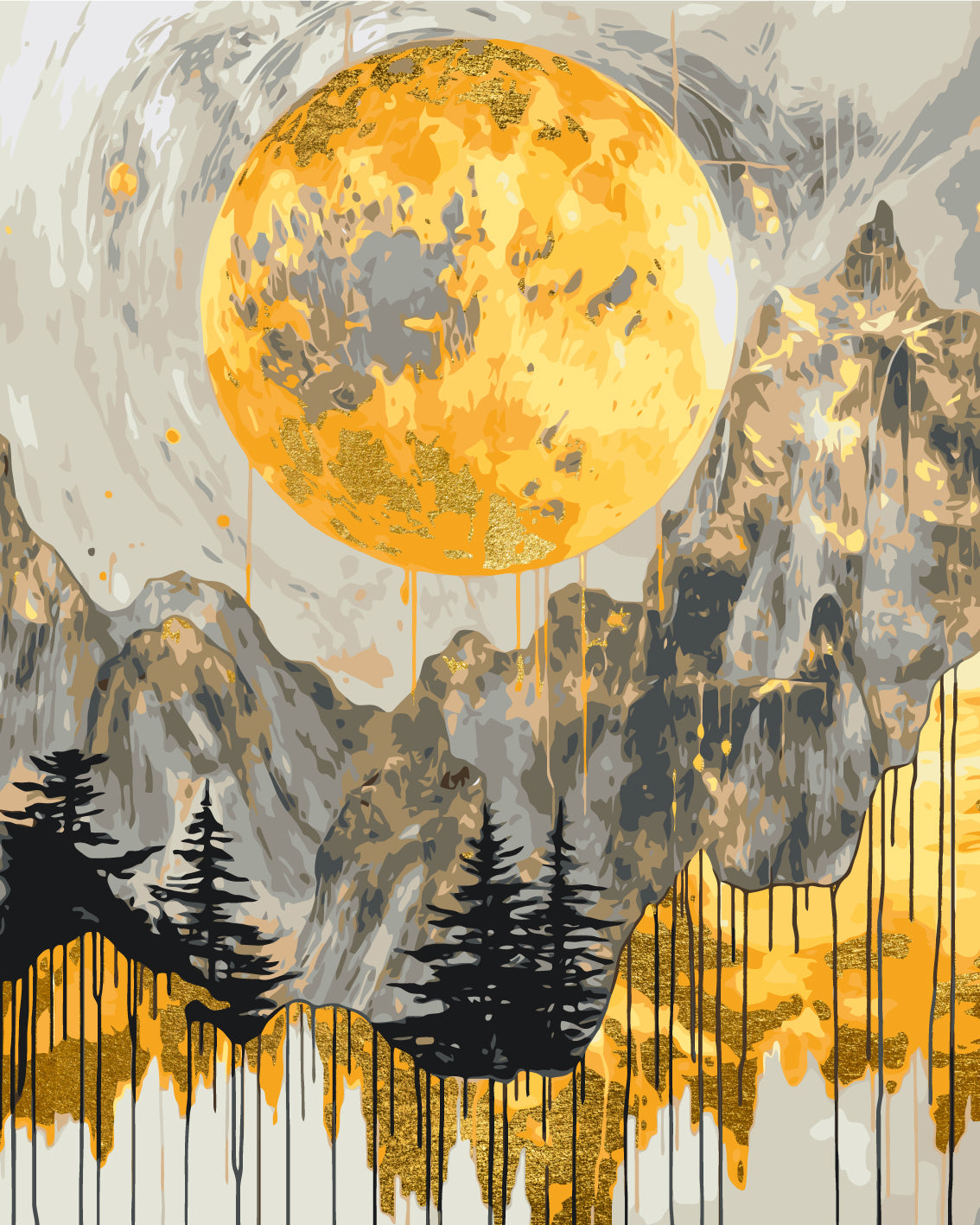 Pictură pe numere pe șasiu 40×50 cm – Munți misterioși cu culori metalice – Peisaj – LW 3426