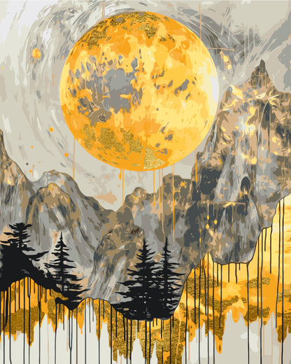 Pictură pe numere pe șasiu 40×50 cm – Munți misterioși cu culori metalice – Peisaj – LW 3426