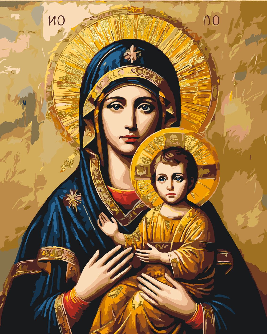 Pictură pe numere pe șasiu 40×50 cm – Icoana Maicii Domnului cu culori metalice – Religie – LW 3431