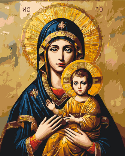 Pictură pe numere pe șasiu 40×50 cm – Icoana Maicii Domnului cu culori metalice – Religie – LW 3431