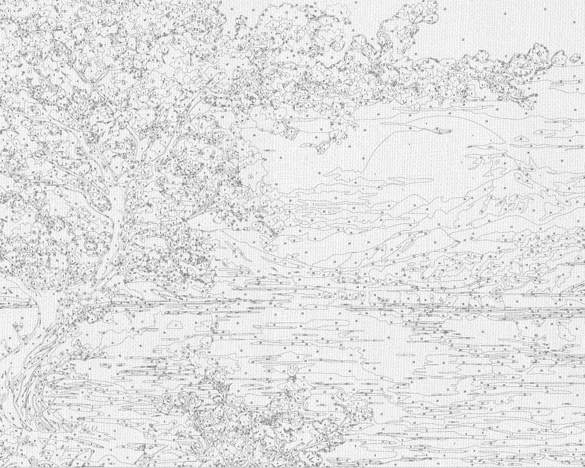 Pictură pe numere pe șasiu 40×50 cm – Sakura lângă râu – Peisaj/Flori – LW 3488