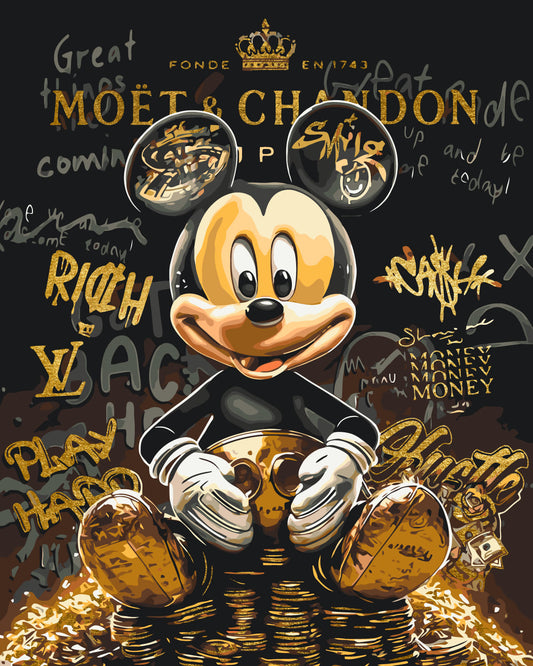 Pictură pe numere – Mickey Mouse pe un morman de monede de aur