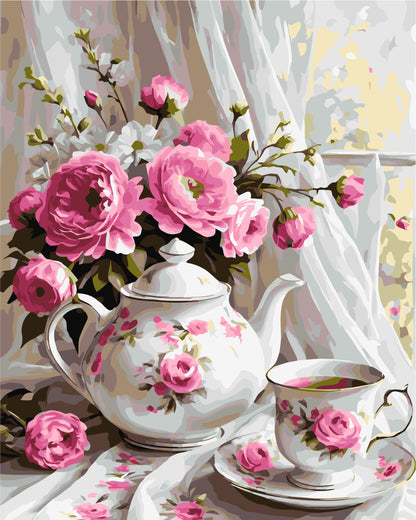 Pictură pe numere pe șasiu 40×50 cm – Ceai cu flori – Flori/Natură statică – LW 3506