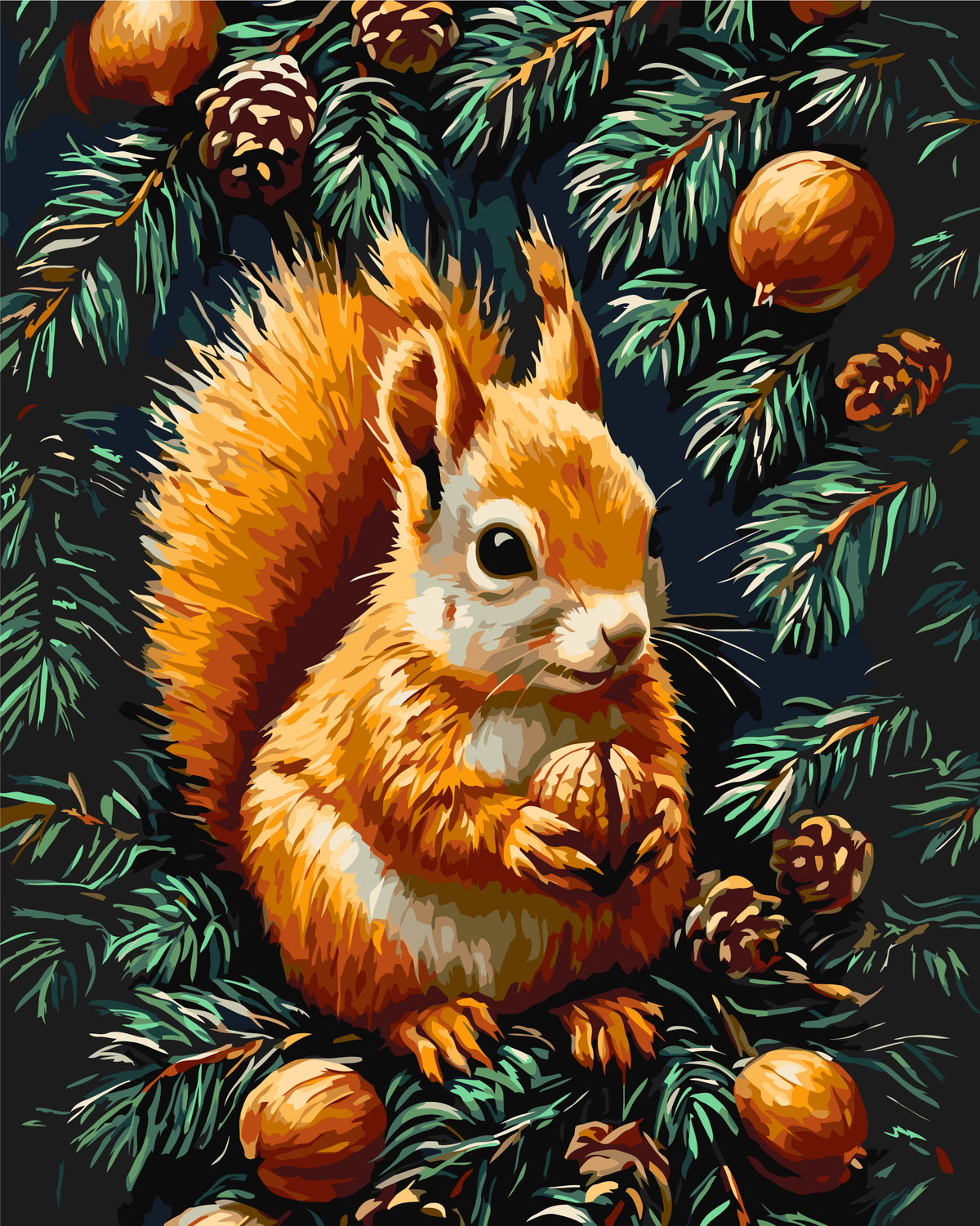 Pictură pe numere pe șasiu 40×50 cm – Veveriță cu nucă – Animale – LW 3508