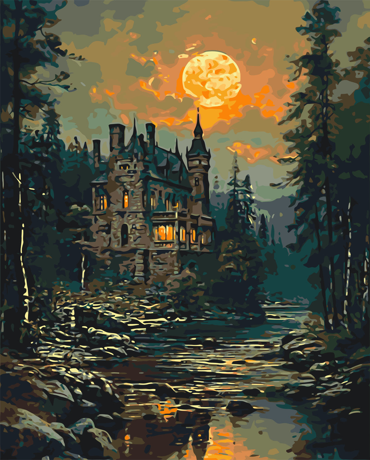 Pictură pe numere pe șasiu 40×50 cm – Castel misterios – Peisaj – LW 3516
