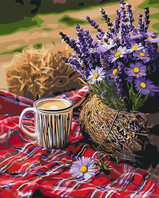 Pictură pe numere – levănțică și cafea la picnic