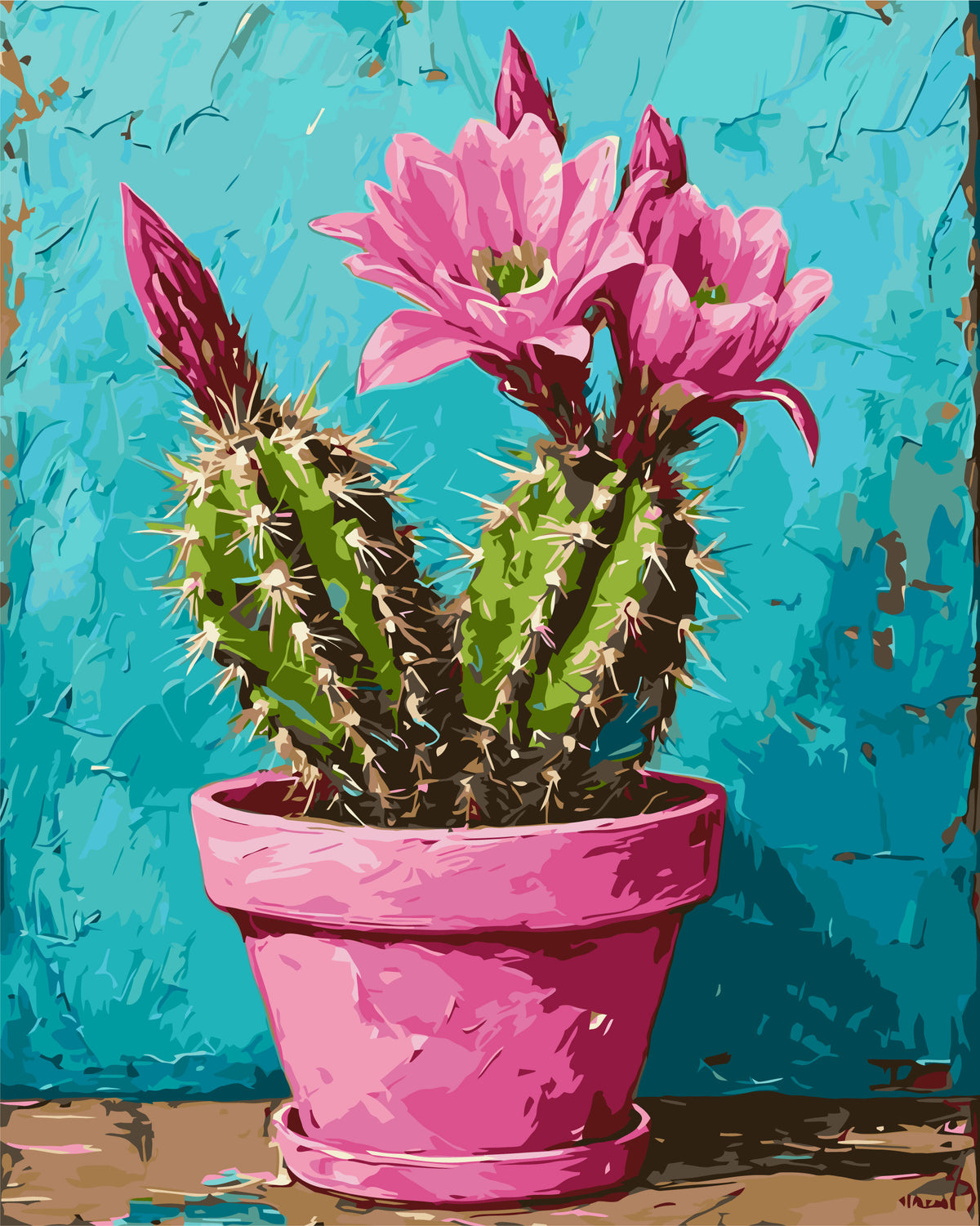 Pictură pe numere pe șasiu 40×50 cm – Cactus roz – Flori – LW 3534