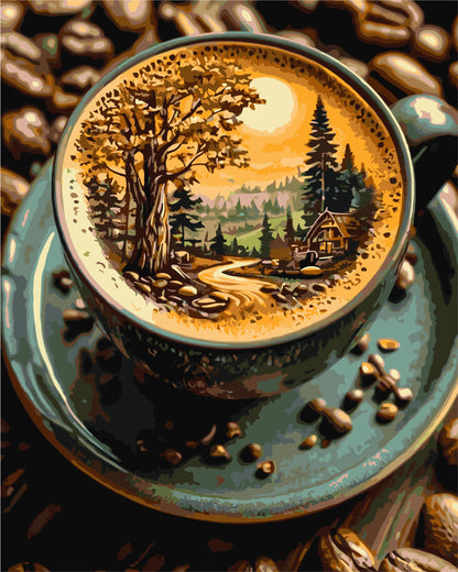 Pictură pe numere pe șasiu 40×50 cm – Cafea cu aromă de pădure – Natură statică – LW 3541