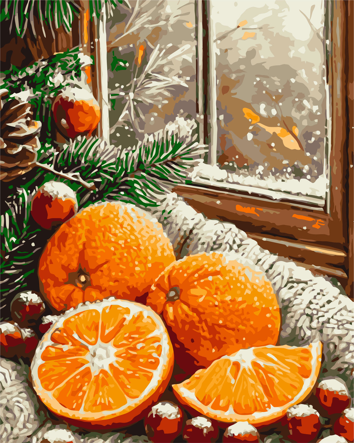 Pictură pe numere pe șasiu 40×50 cm – Natură statică cu citrice – Natură statică/Iarnă/Crăciun – LW 3548