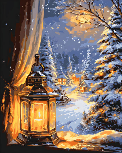 Pictură pe numere pe șasiu 40×50 cm – Noapte de iarnă – Iarnă/Crăciun/Peisaj – LW 3549