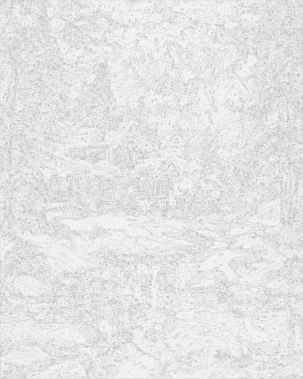 Pictură pe numere pe șasiu 40×50 cm – Cabană de iarnă cu culori metalice – Iarnă/Crăciun/Peisaj – LW 3554